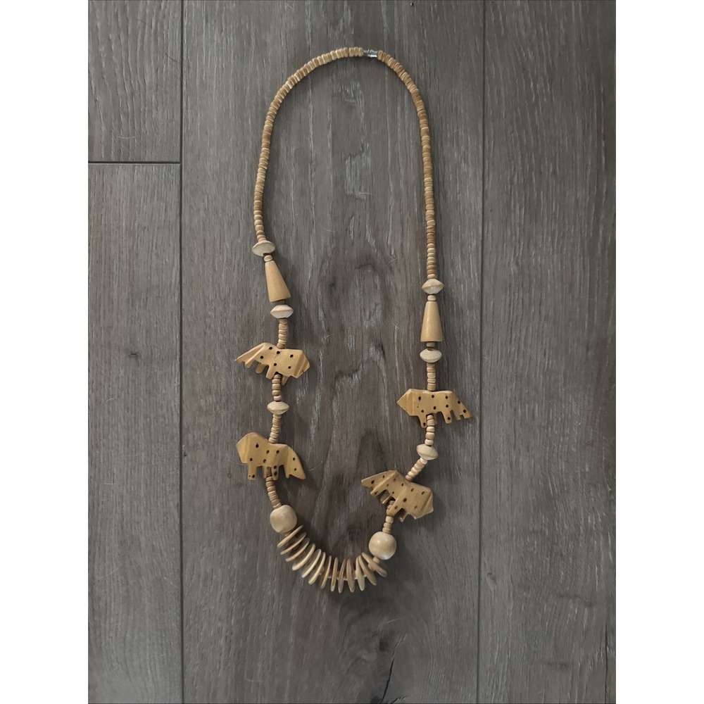 Chunky Handcarved Wooden Lion Necklace African Safari Style Statement